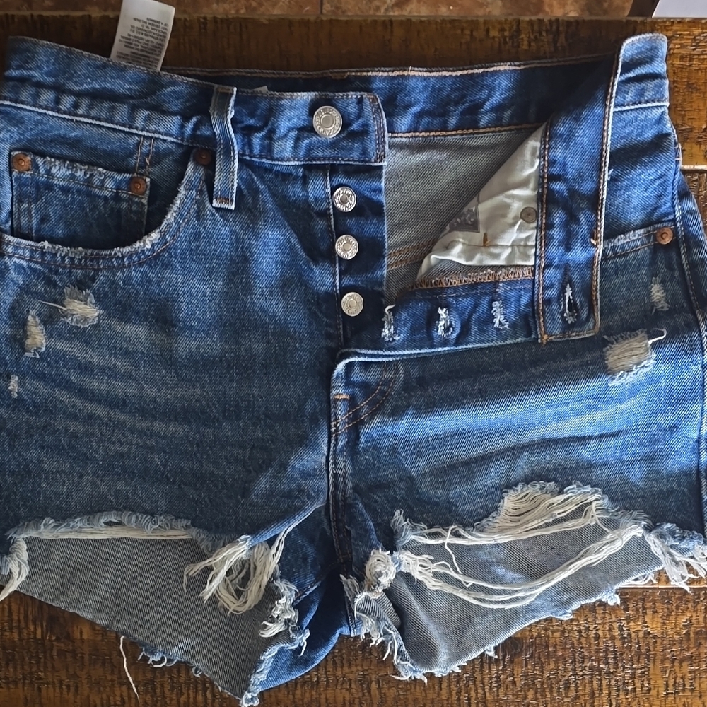 Distressed Blue Denim Shorts
